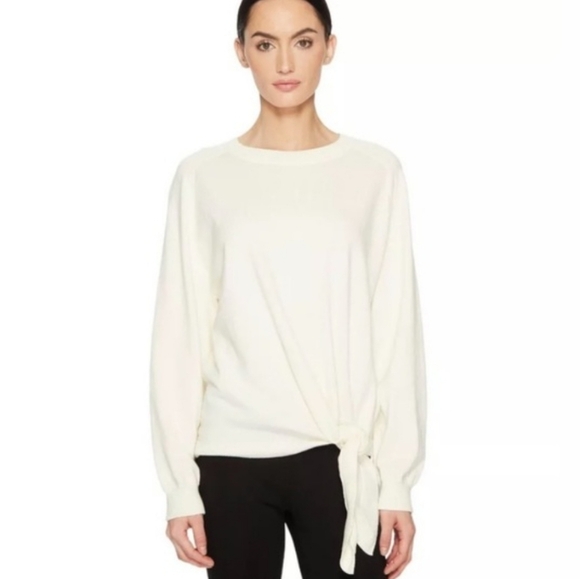 Vince Cream Knot Front Tie Cotton Crewneck Sweater Sz Small - Picture 1 of 5